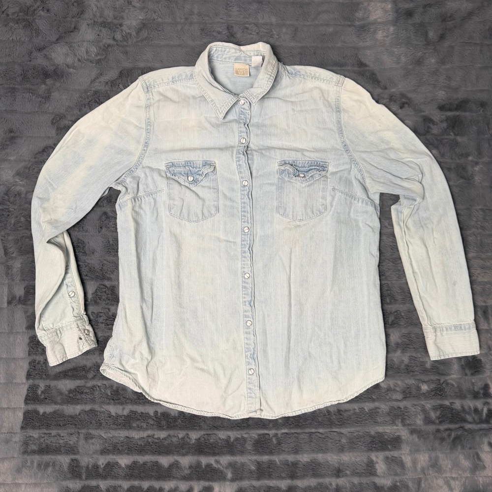 Canyon River Blues Womens Light Wash Denim Button Down Western Shirt Large Blue